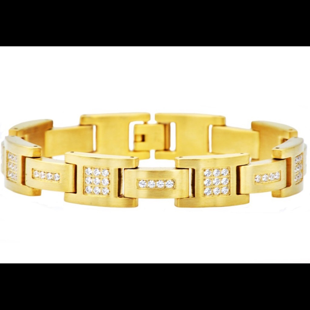 Stainless Steel Gold Plated Bracelet with CZ
